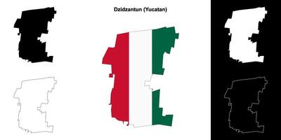 Dzidzantun municipality, Yucatan outline map set vector
