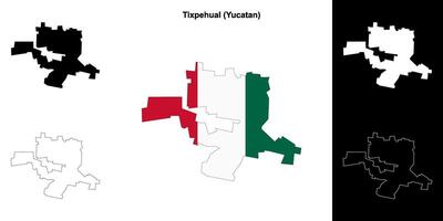 Tixpehual municipality, Yucatan outline map set vector