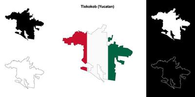 Tixkokob municipality, Yucatan outline map set vector