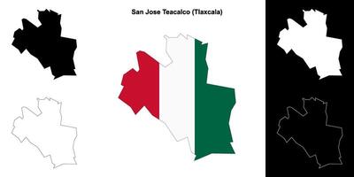 San Jose Teacalco municipality, Tlaxcala outline map set vector