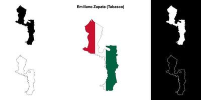 Emiliano Zapata municipality, Tabasco outline map set vector