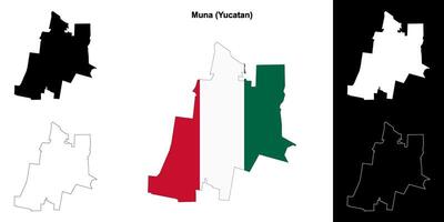 Muna municipality, Yucatan outline map set vector