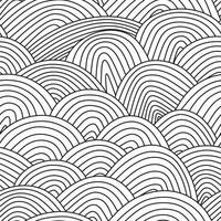 Seamless pattern of ornamental hills and mountains. Black abstract wavy lines on white background. vector