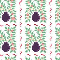 Seamless pattern with abstract vases with flowers. White background. vector