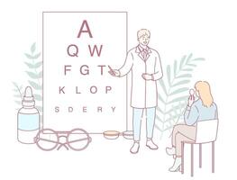 A Comprehensive Eye Examination Involving A Doctor and Patient in a Clinical Setting vector