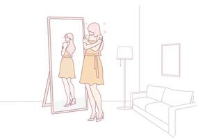 Reflection of SelfEsteem A Womans Deep Introspection while gazing into a Mirror vector