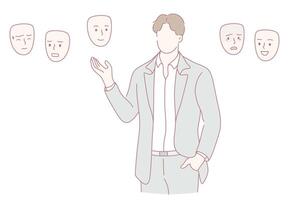 The person is expressing their emotions through the art of using various masks effectively vector