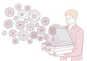 Discover groundbreaking tools and unique ideas all conveniently packed in a suitcase vector
