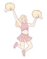 A Cheerleader Joyfully Celebrating with Colorful Pom Poms in an Energetic Display of Enthusiasm vector