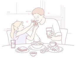 A heartfelt breakfast shared by a caring father and daughter, creating cherished memories vector
