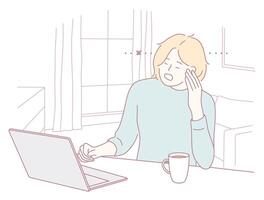 A Stressed Individual Struggling While Working on a Laptop at Home in a Challenging Environment vector
