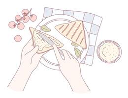An enjoyable preparation of a delicious snack using fresh ingredients for a great taste experience vector