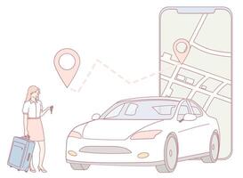 An Innovative RideSharing Application Concept Featuring Car and User Interactions vector