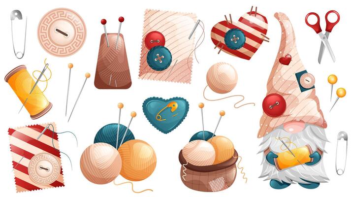 Sew and embroidery collection. Needlework tools set.