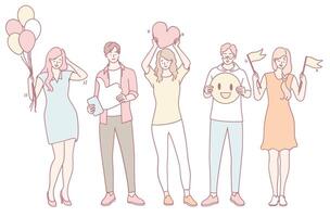 This is a Celebratory Group Featuring Colorful Balloons and Fun Emojis, Creating a Joyful Atmosphere vector