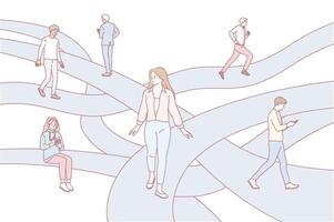 Navigating Lifes Paths Connecting Diverse Individuals Through Various Routes and Experiences vector