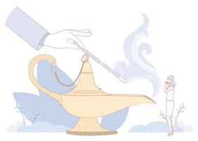 Enchanting Lamp and Magical Smoke An Ethereal, Dreamlike Scene that Captivates the Imagination vector
