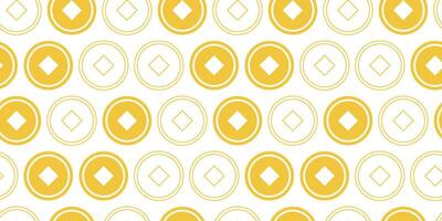 Chinese lucky coin seamless pattern. Linear and silhouette signs drawing. Cash. Coin with square hole. Background, wallpaper with icons and symbols. . vector