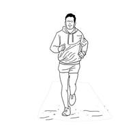black and white line. men are exercising running. Cartoon Style Illustration vector