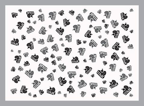 A black and white pattern with many different shapes vector