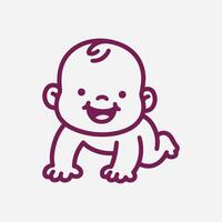 Baby Crawling Line art Silhouette Icon, Cute Adorable Crawling Infant toddler baby cartoon style illustration. vector