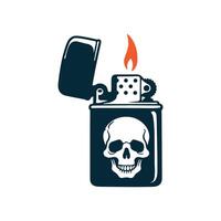 Vintage Skull Designed Lighter with Flaming Torch, tattoo style vector