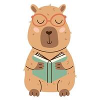 Smart capybara solving math with a calculator and math symbols. Flat hand-drawn style. Perfect for educational posters, childrens books, and apps. vector