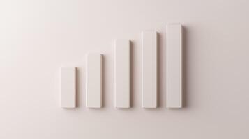 Abstract white three-dimensional bar chart showing ascending values against light neutral background photo