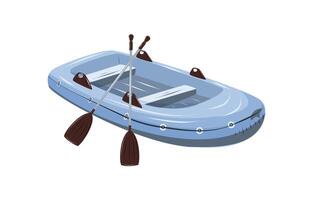 Inflatable boat with paddle for water recreation and fishing. Water transport for rafting on rivers and lakes. Isolated illustration on white background. vector