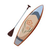 Inflatable SUP board with paddle for summer water recreation. Isolated illustration on white background. vector