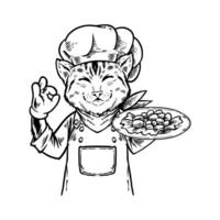 Handdrawn Cat Chef vector