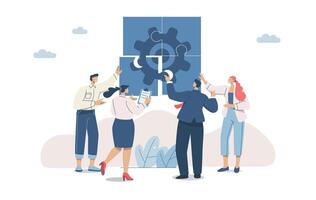 Working together as a team to succeed, Business team connecting jigsaw puzzles gear wheels together, Business mechanical connection, partnership to increase the efficiency of the organization. vector