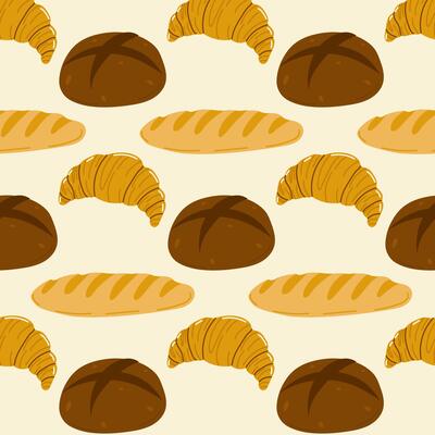 Colorful pattern of various baked goods arranged on a light background for decorative use