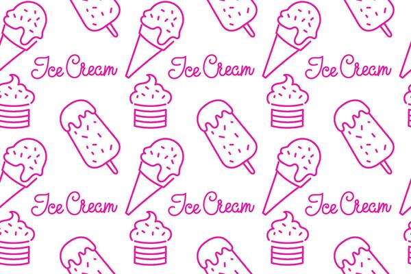 Decorative pattern featuring various ice cream designs in pink and white colors