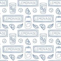 Lemonade pattern with glasses, bottles, and citrus elements for refreshing summer vibes vector