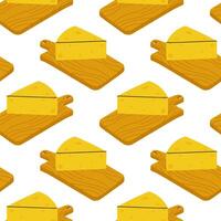 Cheese is arranged on cutting boards in a playful pattern featuring yellow blocks vector