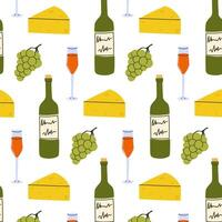 Pattern of cheese, wine, and grapes creating a festive culinary atmosphere for gatherings vector