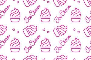 Colorful ice cream pattern with soft serve and playful hearts on a white background vector