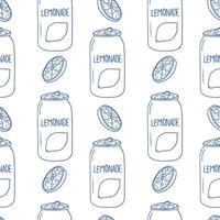 Illustrative pattern featuring cans of lemonade and lime slices on a white background vector