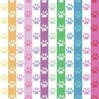 Rainbow colored stripe pattern with doodle paw prints. Seamless fabric design pattern vector