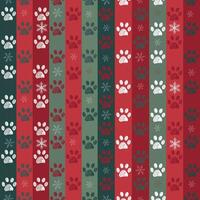Christmas design with snowflakes stripe pattern with brown doodle paw prints. Seamless fabric design pattern vector