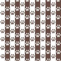 Brown and white stripe pattern with brown doodle paw prints. Seamless fabric design pattern vector