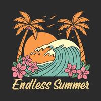 Summer T shirt design Endless Summer Vibes Retro Beach Scene vector