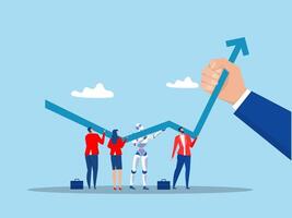 Team Business and robot or ai Artificial Intelligence help grow rising arrow chart partnership to develop Growth strategy vector