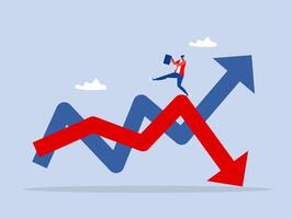 profit graph arrows up and down,businessman investor fall on uncertainty, volatile up and down arrow profit graph,Financial investment volatility, vector