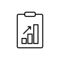 A simple line icon depicting a clipboard with an upward trending bar graph, symbolizing progress and growth. vector