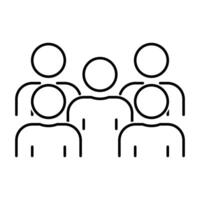Simple line art icon depicting a group of five people, symbolizing teamwork and unity. vector