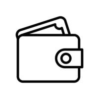 Simple line art icon of an open wallet with a visible banknote vector