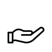 Simple black line art icon of an open hand, symbolizing giving, receiving, support, and care. vector