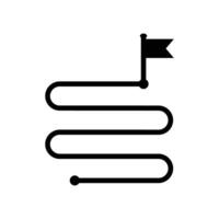 Simple icon depicting a winding path leading to a flag, symbolizing progress and reaching a goal. vector
